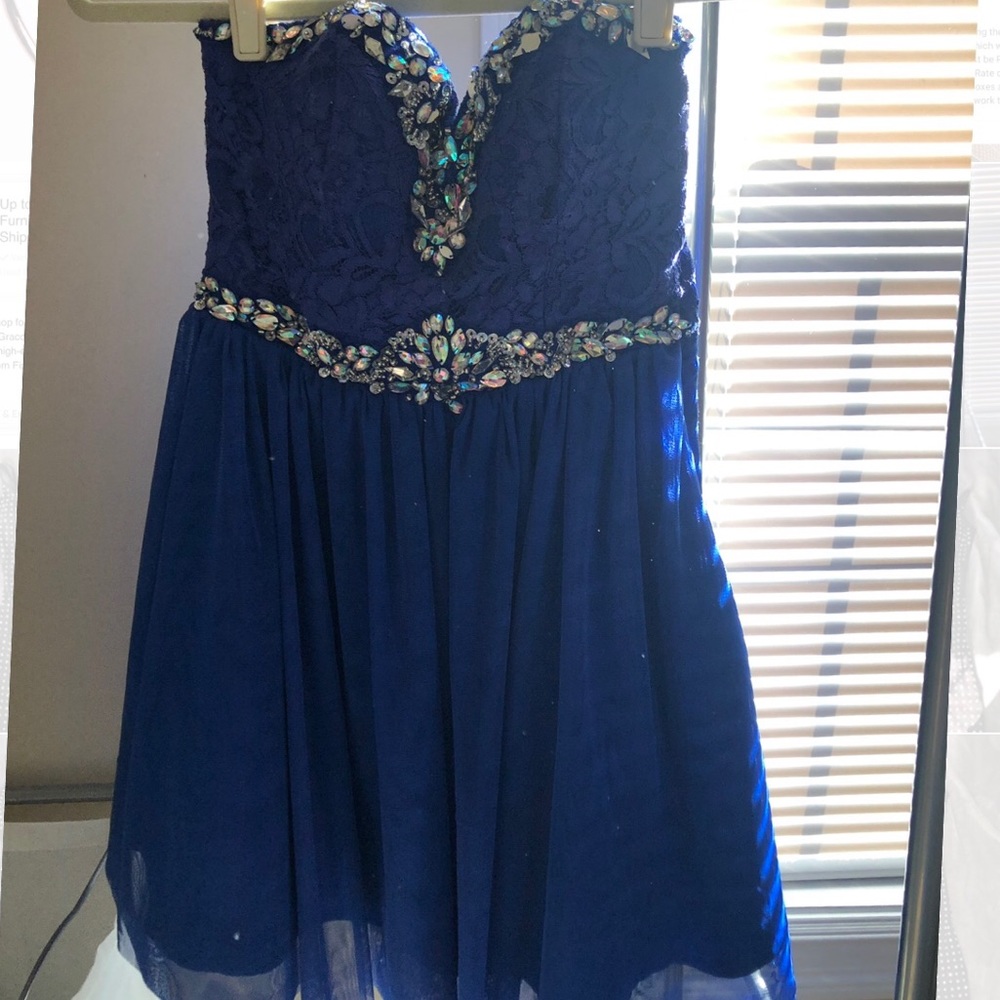 Blue jeweled homecoming dress